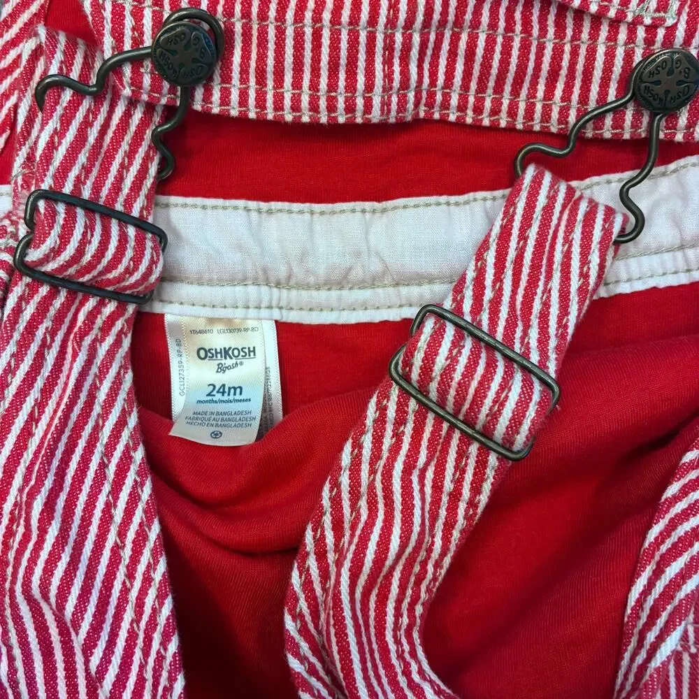 Osh Kosh Hickory red white stripe denim overalls Christmas infant boys 24 months